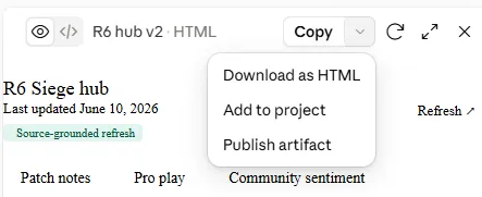Claude file viewer showing options to copy or download file