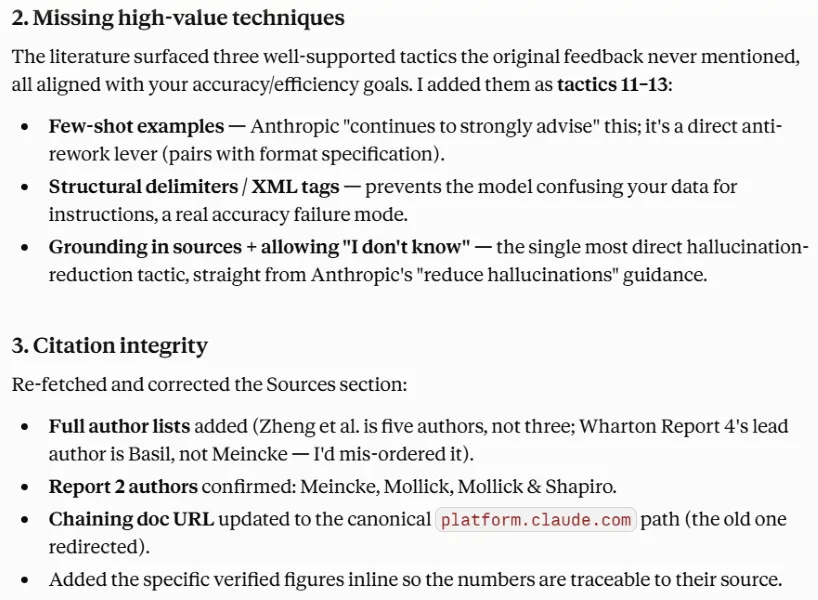 Screenshot of Claude response showing summary of steps 2-3 of 5-step validation