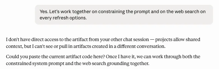 Claude chat showing Projects don’t have direct access to other chats