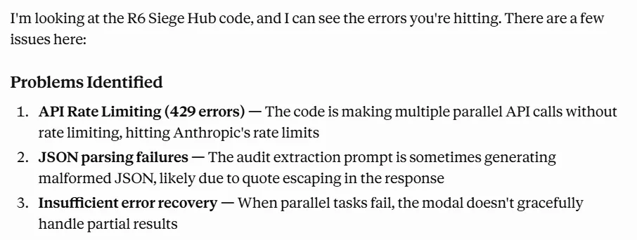 Claude output identifying core problems